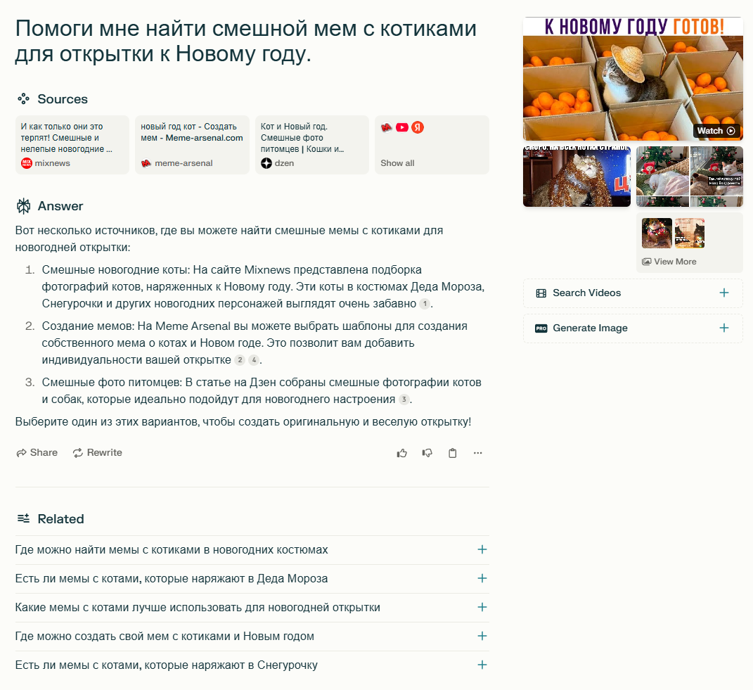 результат работы с Perplexity AI