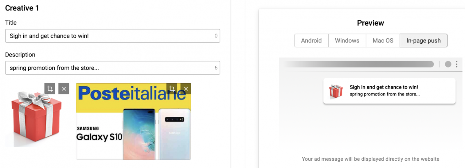 In-page Push