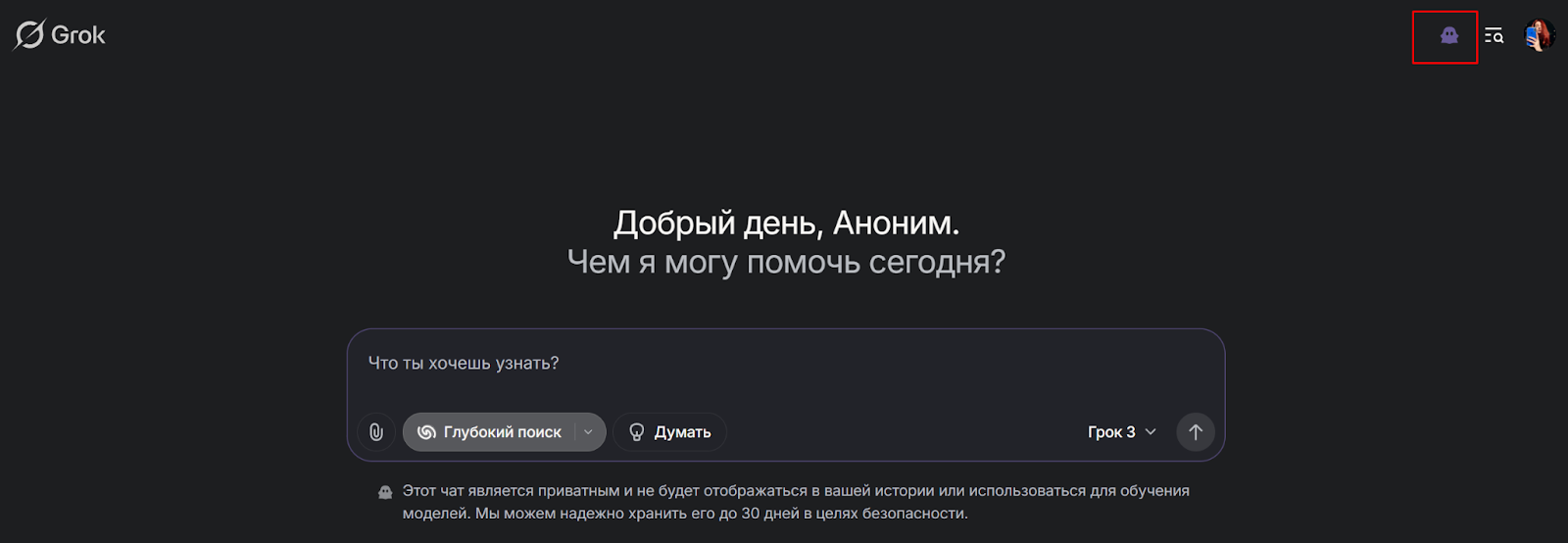 анонимный чат grok 3