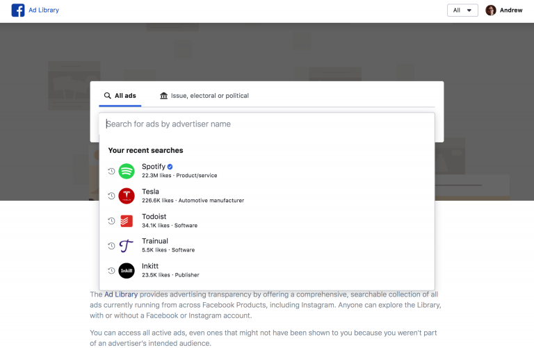 реклама конкурентов в Facebook