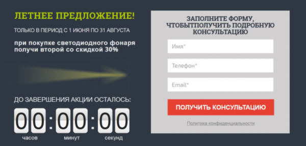 Пример классической лид-формы с полями