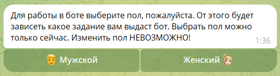 Выбор пола в @seonewschannel боте
