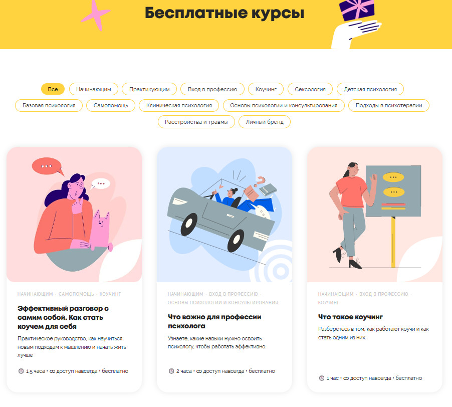 Пример бесплатных мини-курсов